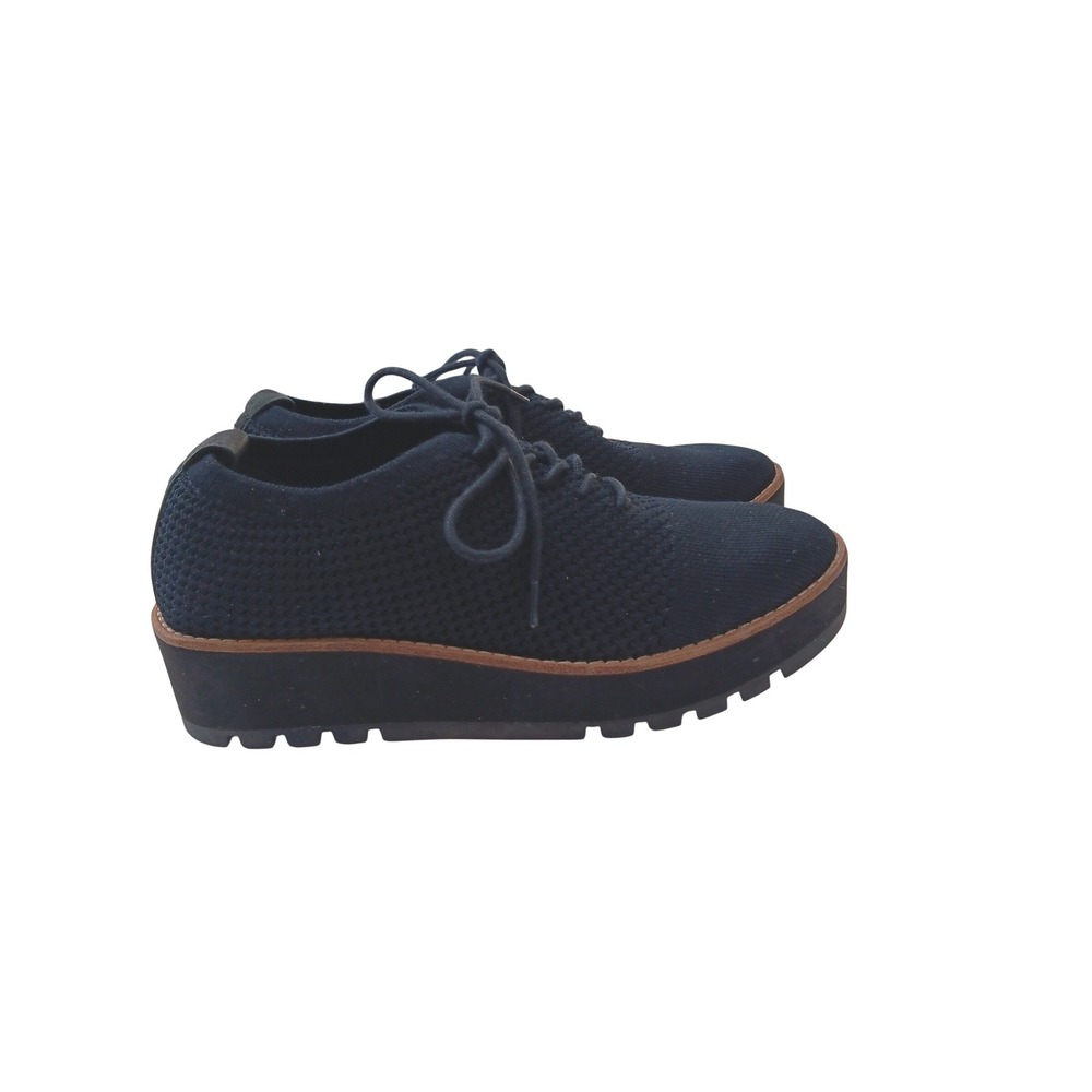 Eileen Fisher Womens Black Knit Platform Lace Up Oxford Shoes Size 7